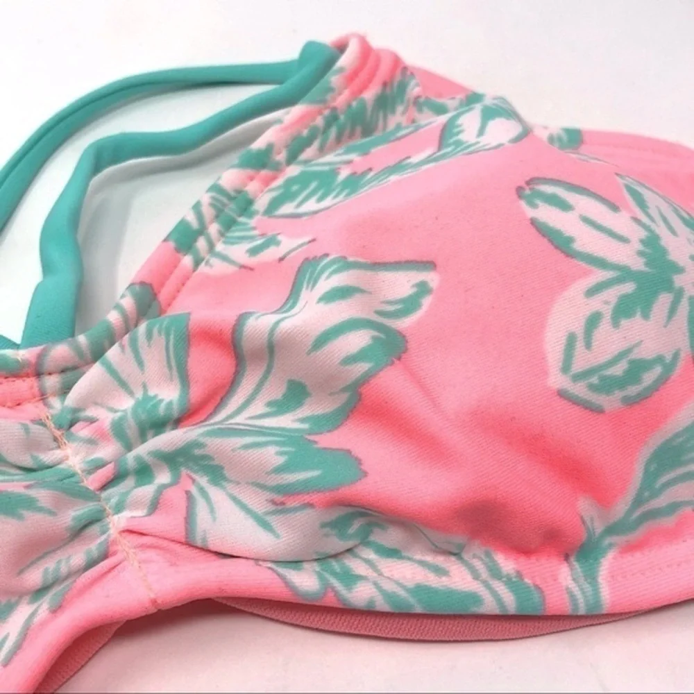 🌺 Arizona Floral Tropical Neon Strappy Bikini Top Size L NWT